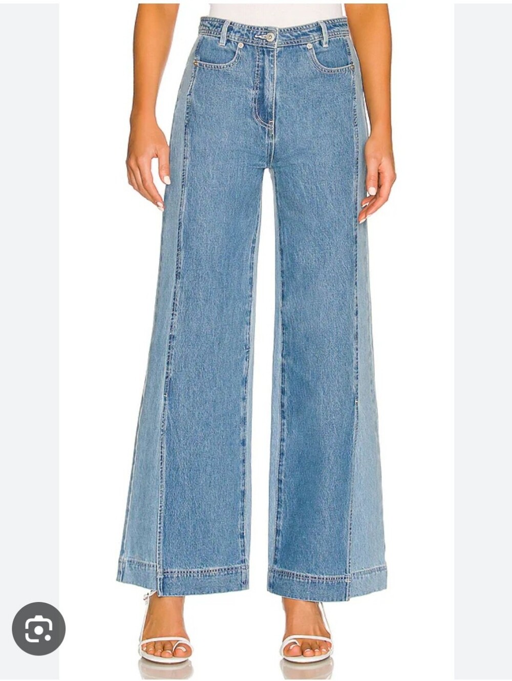 NWT Two-Toned Wide Leg Denim in Medium Blue Something Navy